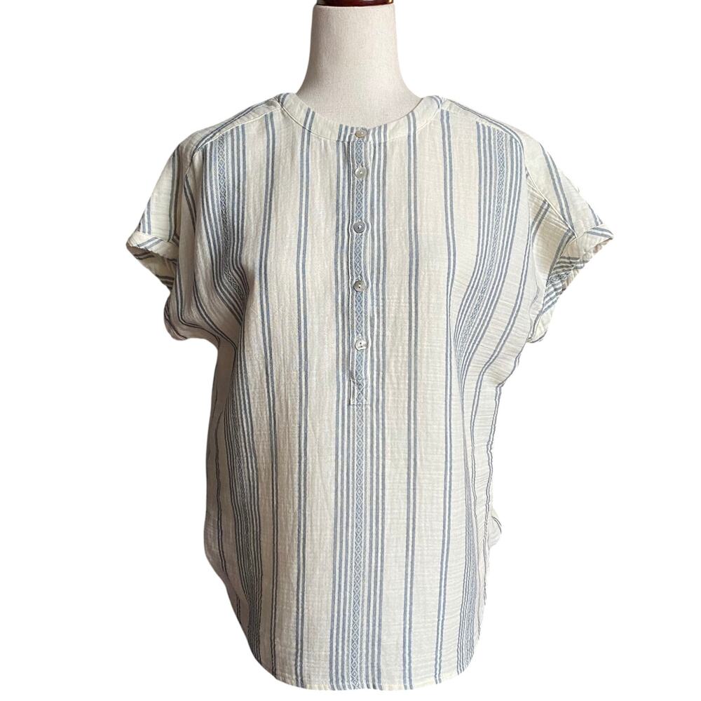 Faherty Dream Desmond Organic Cotton Top Womens M Striped Casual Coastal Loose